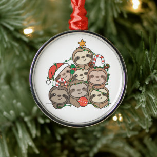 Ornement En Métal Sloth Christmas Tree Funny Animal Noël Cerami