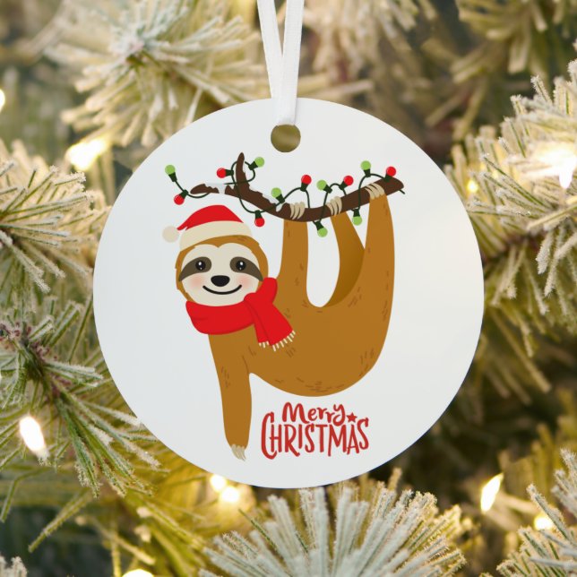 Ornement En Métal Sloth Joyeux Noël mignon Festif Animal de vacances (Insitu)