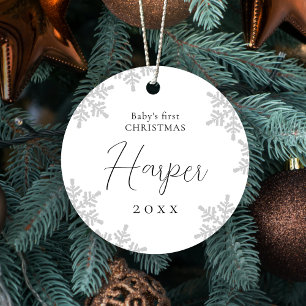 Ornement En Métal Snowflakes Baby's First Christmas Script Name
