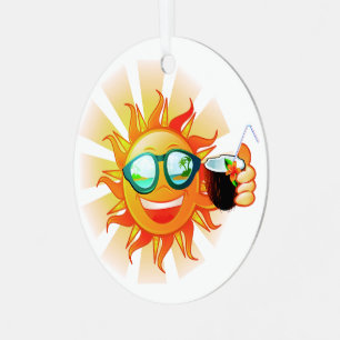Ornement En Métal Soleil Tropical Texte Personnalisé