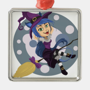 Ornement En Métal Sorcière Cutie avec balai Halloween