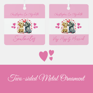 Ornement En Métal Soulmates chiens mignons heureux mariés rose