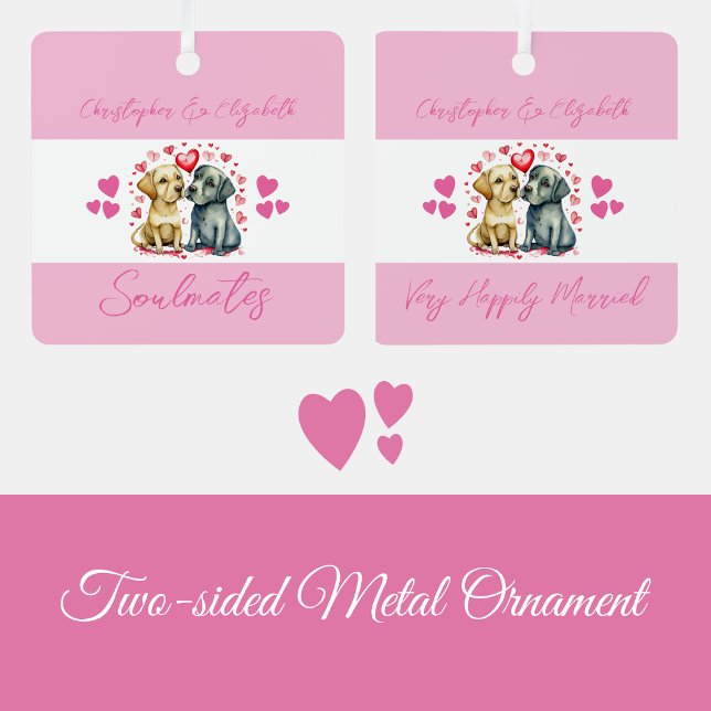 Ornement En Métal Soulmates chiens mignons heureux mariés rose (Créateur téléchargé)