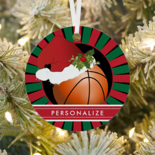 Ornement En Métal Sport Basket-ball Noël Santa Hat 2