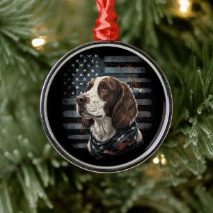 Ornement En Métal Springer Spaniel Chien Drapeau Américain