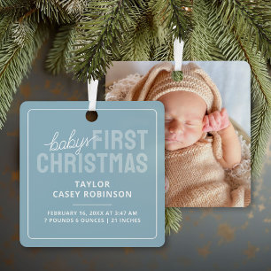 Ornement En Métal Statistiques de naissance Baby First Christmas Pho