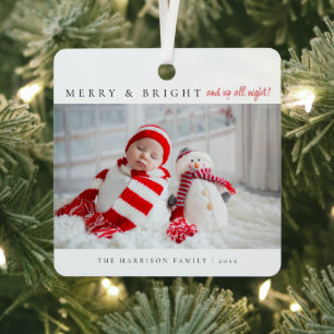Ornement En Métal Statistiques de naissance Merry & Bright modernes 