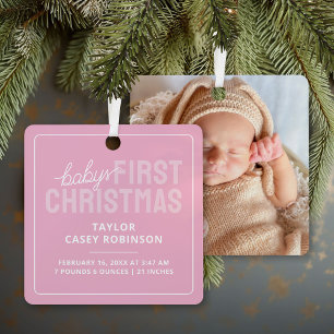 Ornement En Métal Statistiques de naissance Photo du premier Noël de