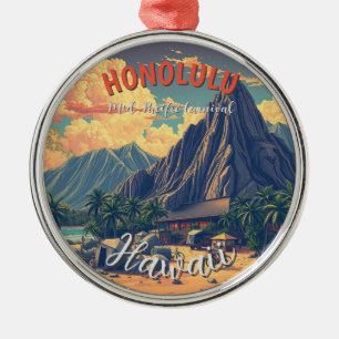 Ornement En Métal Style vintage Hawaiian Travel Honolulu Mid-Pacific
