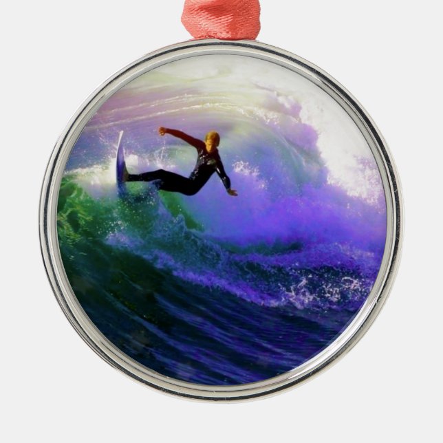Ornement En Métal SURFS UP surfer surf attraper une vague (Devant)