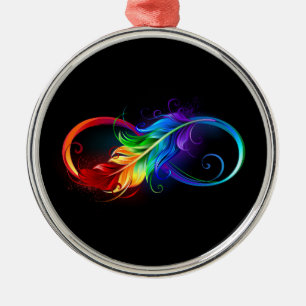 Ornement En Métal Symbole d'infini avec plume arc-en-ciel