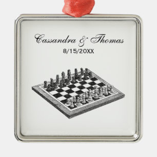 Ornement En Métal Tableau d'échecs et pièces d'échecs Art Vintage