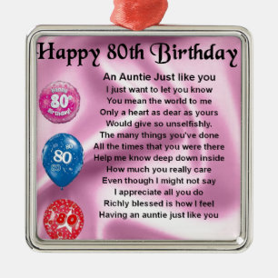 Ornement En Métal Tante Poem - quatre-vingtième anniversaire