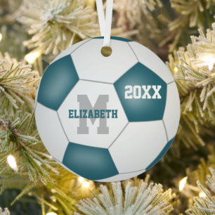 Ornement En Métal teal white girls boys school team colors soccer