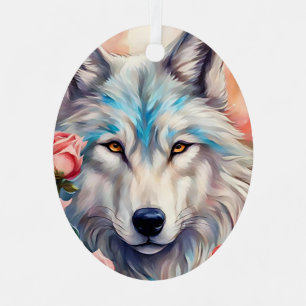 Ornement En Métal tête de loup roses roses animal peinture