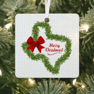 Ornement En Métal Texas Christmas Wreath with Red Bow Photo