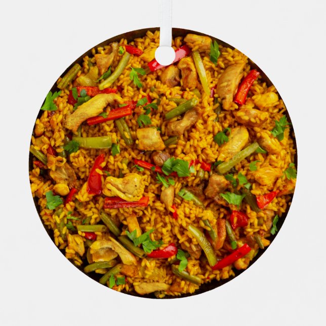 Ornement En Métal Texte personnalisé Poulet Paella (Recto)