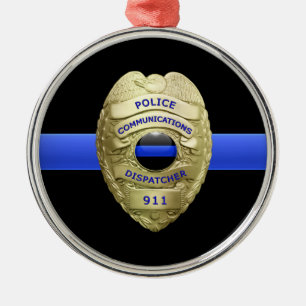 Ornement En Métal Thin Blue Line Dispatcher Badge Metal Ornament
