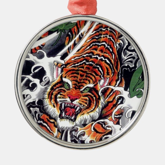 Ornement En Métal Tigre japonais et design d'érable (Devant)