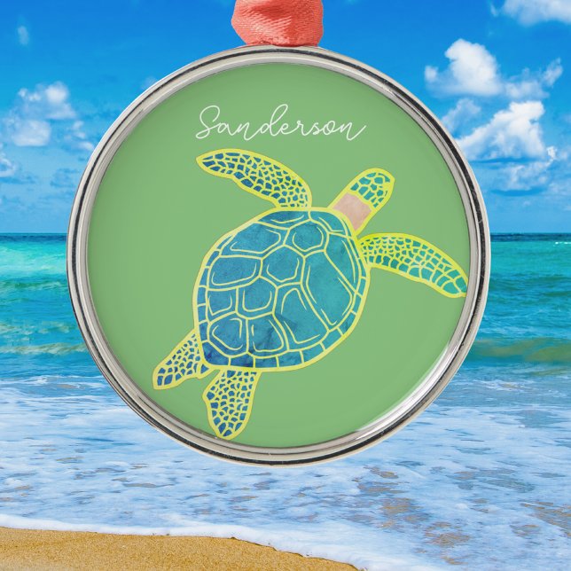 Ornement En Métal Tortue marine marine bleu jaune vert (Créateur téléchargé)