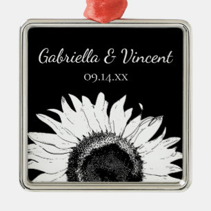 Ornement En Métal Tournesol blanc sur Mariage noir