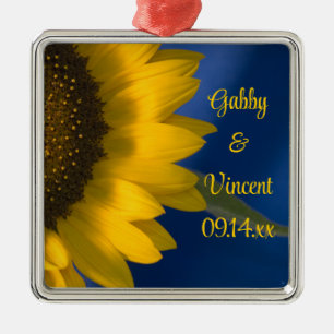 Ornement En Métal Tournesol jaune sur Mariage bleu