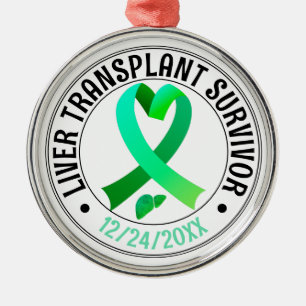 Ornement En Métal Transplant de foie Survivant Ribbon vert personnal