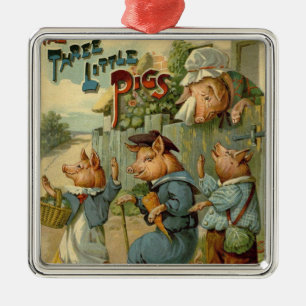 Ornement En Métal Trois Petits Cochons Conte de Fées Vintage