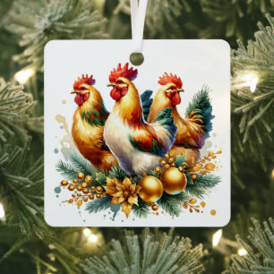 Ornement En Métal Trois poules françaises Noël personnalisé