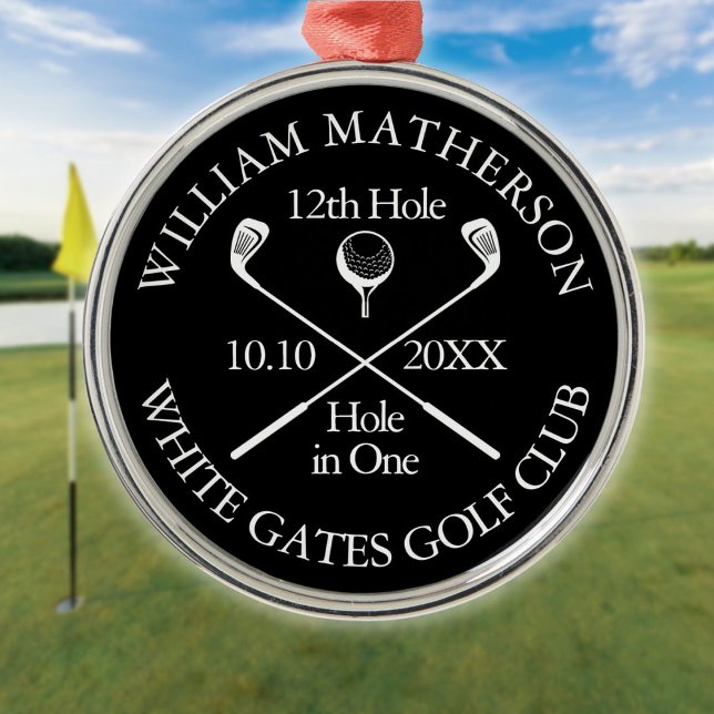 Ornement En Métal Trou de golf en un prix personnalisé (Golf Hole in One Personalized Award Metal Ornament)