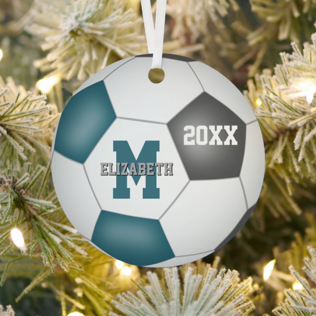 Ornement En Métal turquoise gris son équipe scolaire couleurs soccer (Insitu)