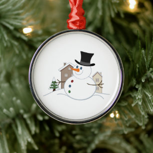 Ornement En Métal Une joyeuse illustration de Noël Snowman
