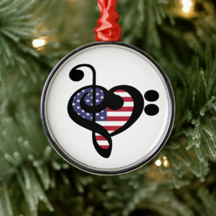 Ornement En Métal USA Flag Music Heart - American Pride Musician