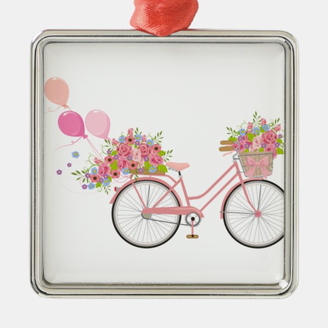 Ornement En Métal Vélo Whimsical Rose (Devant)
