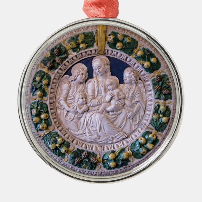 Ornement En Métal VIERGE AVEC ENFANT ET SAINTS Sapphire Bleu Rond (Devant)