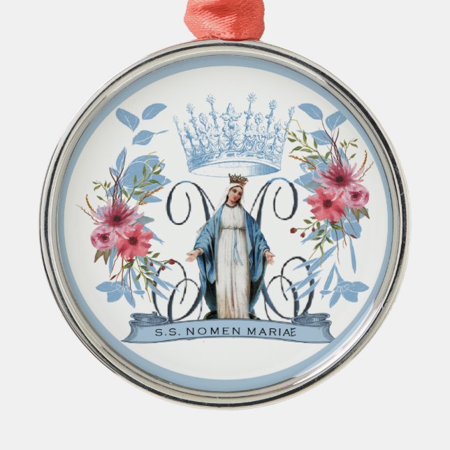 Ornement En Métal Vierge Marie Catholique Mère Marie Florale (Devant)