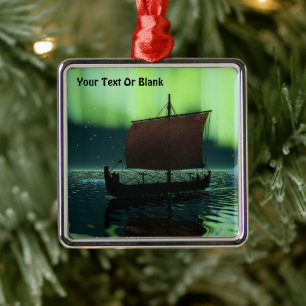 Ornement En Métal Viking Ship And Northern Lights