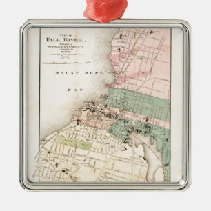 Ornement En Métal Ville carte de Fall River, le Massachusetts (1874)