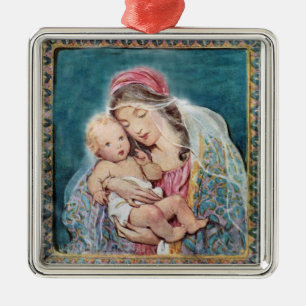 Ornement En Métal Vintage Vierge et Enfant - Marie et bébé Jésus