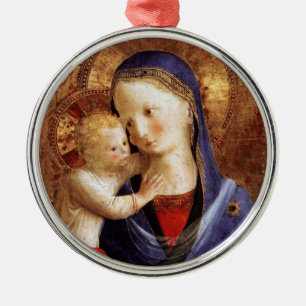 Ornement En Métal VIRGIN AVEC ENFANT, Sapphire Bleu Gem Noël
