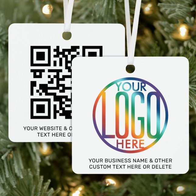 Ornement En Métal Votre QR Code & Logo Business Promotion Carré (Créateur téléchargé)
