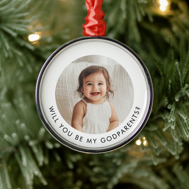 Ornement En Métal Will You Be My Godparents Photo Proposal (Arbre)