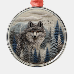 Ornement En Métal Wolf en 3D Bois Chirstmas animal