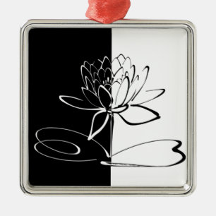 Ornement En Métal Yin Yang Black White Lotus Blossom