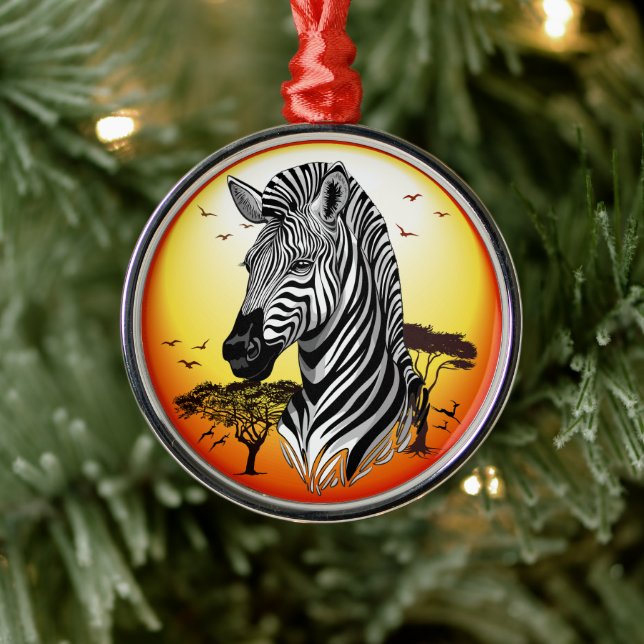 Ornement En Métal Zebra African Savanna Wild Animal (Arbre)