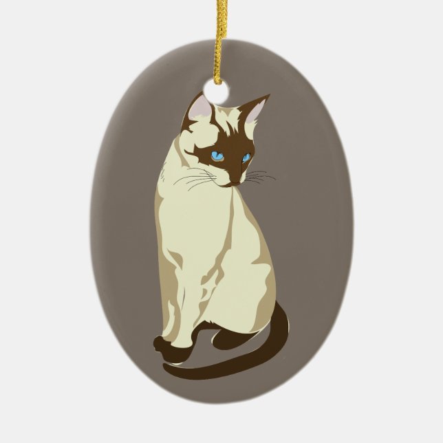 Ornement en porcelaine de chat de Siamese (Devant)