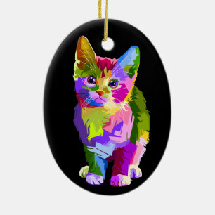 ornement en porcelaine de chaton arc-en-ciel