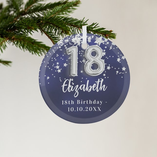 Ornement En Verre 18e anniversaire marine bleu argent étoiles (Créateur téléchargé)