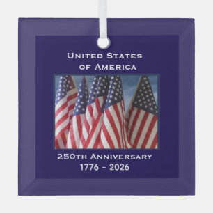 Ornement En Verre 250e anniversaire USA Patriotic Flags Premium