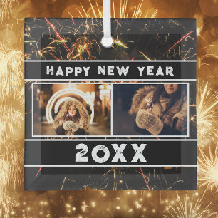 Ornement En Verre 2 Photo Collage Feu d'artifice Joyeux Nouvel An 20